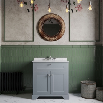 Hudson Reed Old London Floor Standing Vanity Unit with 3TH White Marble Top Basin 800mm Wide - Storm Grey