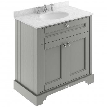 Hudson Reed Old London Floor Standing Vanity Unit with 3TH Grey Marble Top Basin 800mm Wide - Storm Grey