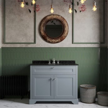 Hudson Reed Old London Floor Standing Vanity Unit with 3TH Black Marble Top Basin 1000mm Wide - Storm Grey