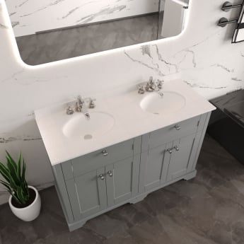 Hudson Reed Old London Floor Standing Vanity Unit with 3TH White Marble Top Basin 1200mm Wide - Timeless Sand