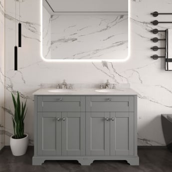 Hudson Reed Old London Floor Standing Vanity Unit with 3TH Grey Marble Top Basin 1200mm Wide - Storm Grey