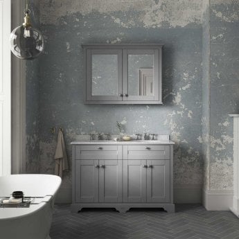 Hudson Reed Old London Floor Standing Vanity Unit with 3TH Grey Marble Top Basin 1200mm Wide - Storm Grey