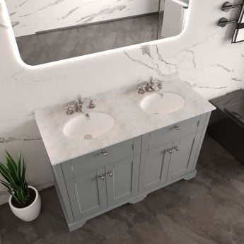 Hudson Reed Old London Floor Standing Vanity Unit with 3TH Grey Marble Top Basin 1200mm Wide - Twilight Blue