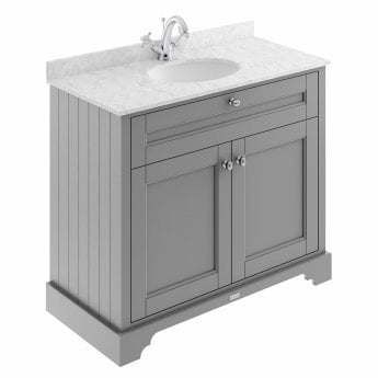 Hudson Reed Old London Floor Standing Vanity Unit with 1TH Grey Marble Top Basin 1000mm Wide - Storm Grey