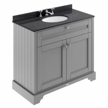 Hudson Reed Old London Floor Standing Vanity Unit with 3TH Black Marble Top Basin 1000mm Wide - Storm Grey