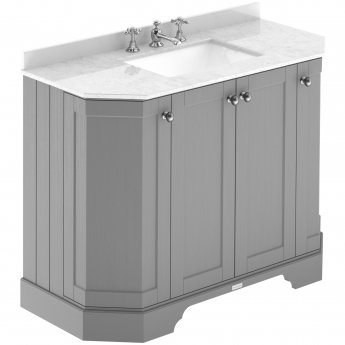 Hudson Reed Old London Angled Floor Standing Vanity Unit with 3TH White Marble Top Basin 1000mm Wide - Storm Grey