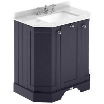 Hudson Reed Old London Angled Floor Standing Vanity Unit with 3TH White Marble Top Basin 750mm Wide - Twilight Blue