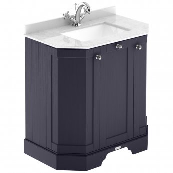 Hudson Reed Old London Angled Floor Standing Vanity Unit with 1TH White Marble Top Basin 750mm Wide - Twilight Blue