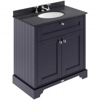 Hudson Reed Old London Floor Standing Vanity Unit with 3TH Black Marble Top Basin 800mm Wide - Twilight Blue