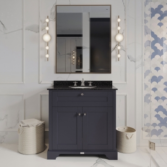 Hudson Reed Old London Floor Standing Vanity Unit with 3TH Black Marble Top Basin 800mm Wide - Twilight Blue