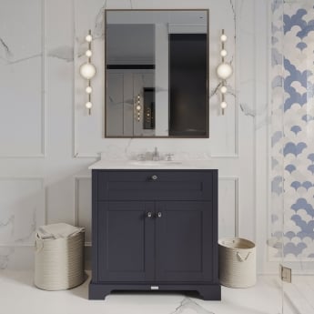 Hudson Reed Old London Floor Standing Vanity Unit with 3TH White Marble Top Basin 800mm Wide - Twilight Blue