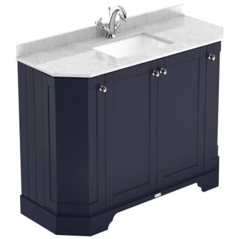 Hudson Reed Old London Angled Floor Standing Vanity Unit with 1TH White Marble Top Basin 1200mm Wide - Twilight Blue