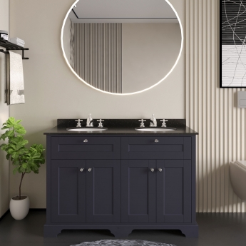 Hudson Reed Old London Floor Standing Vanity Unit with 3TH Black Marble Top Basin 1200mm Wide - Twilight Blue