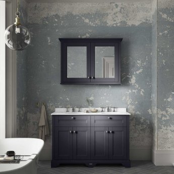 Hudson Reed Old London Floor Standing Vanity Unit with 3TH White Marble Top Basin 1200mm Wide - Twilight Blue