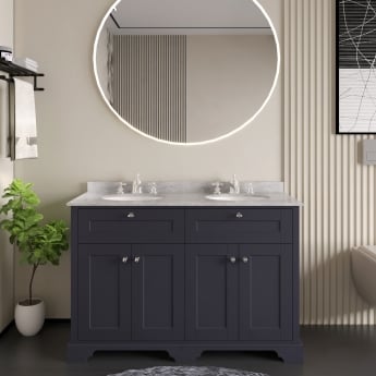 Hudson Reed Old London Floor Standing Vanity Unit with 3TH Grey Marble Top Basin 1200mm Wide - Twilight Blue