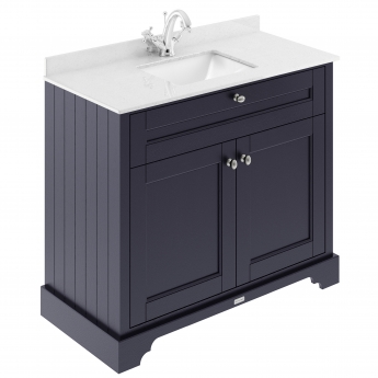 Hudson Reed Old London Floor Standing Vanity Unit with 1TH White Marble Top Rectangular Basin 1000mm Wide - Twilight Blue