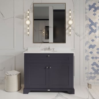 Hudson Reed Old London Floor Standing Vanity Unit with 3TH White Marble Top Basin 1000mm Wide - Twilight Blue