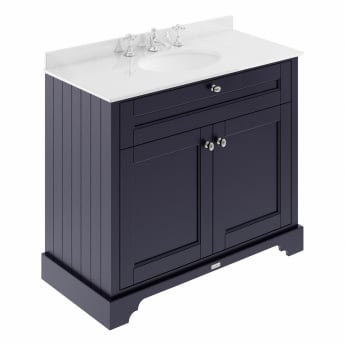 Hudson Reed Old London Floor Standing Vanity Unit with 3TH White Marble Top Basin 1000mm Wide - Twilight Blue