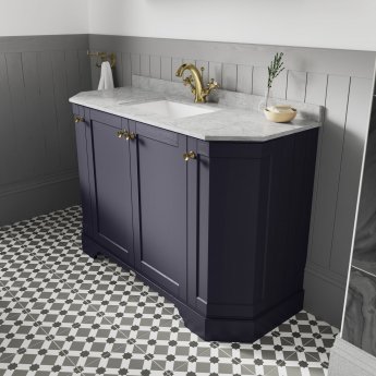 Hudson Reed Old London Angled Floor Standing Vanity Unit with 1TH Grey Marble Top Basin 1200mm Wide - Twilight Blue