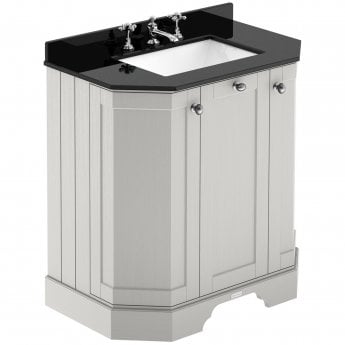 Hudson Reed Old London Angled Floor Standing Vanity Unit with 3TH Black Marble Top Basin 750mm Wide - Timeless Sand