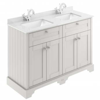 Hudson Reed Old London Floor Standing Vanity Unit with 1TH White Double Marble Top Rectangular Basin 1220mm Wide - Timeless Sand