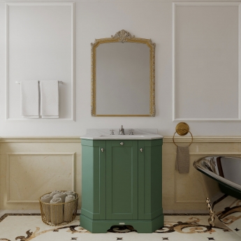 Hudson Reed Old London Angled Floor Standing Vanity Unit with 3TH Grey Marble Top Basin 750mm Wide - Hunter Green