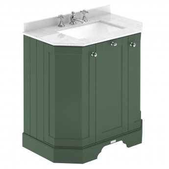 Hudson Reed Old London Angled Floor Standing Vanity Unit with 3TH White Marble Top Basin 750mm Wide - Hunter Green