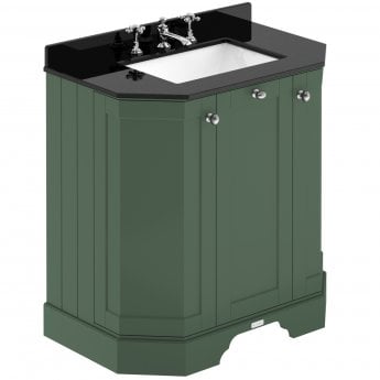 Hudson Reed Old London Angled Floor Standing Vanity Unit with 3TH Black Marble Top Basin 750mm Wide - Hunter Green