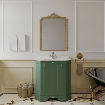 Hudson Reed Old London Angled Floor Standing Vanity Unit with 1TH White Marble Top Basin 750mm Wide - Hunter Green