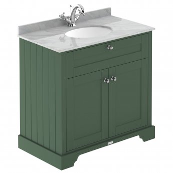 Hudson Reed Old London Floor Standing Vanity Unit with 1TH Grey Marble Top Basin 800mm Wide - Hunter Green