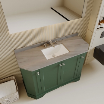 Hudson Reed Old London Angled Floor Standing Vanity Unit with 3TH Grey Marble Top Basin 1200mm Wide - Hunter Green