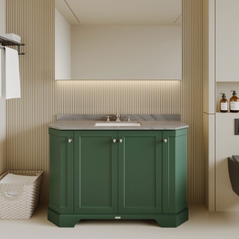 Hudson Reed Old London Angled Floor Standing Vanity Unit with 3TH Grey Marble Top Basin 1200mm Wide - Hunter Green