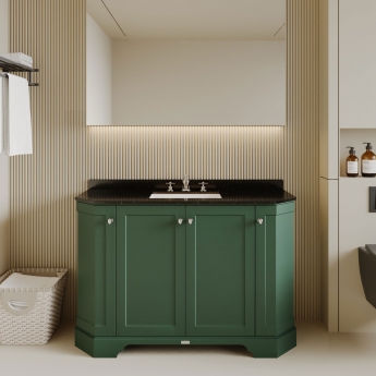 Hudson Reed Old London Angled Floor Standing Vanity Unit with 3TH Black Marble Top Basin 1200mm Wide - Hunter Green