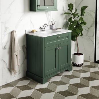 Hudson Reed Old London Floor Standing Vanity Unit with 1TH White Marble Top Rectangular Basin 1000mm Wide - Hunter Green