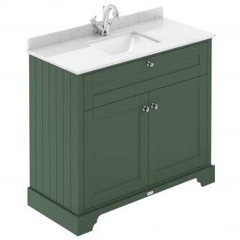 Hudson Reed Old London Floor Standing Vanity Unit with 1TH White Marble Top Rectangular Basin 1000mm Wide - Hunter Green