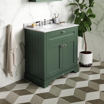 Hudson Reed Old London Floor Standing Vanity Unit with 3TH Grey Marble Top Basin 1000mm Wide - Hunter Green