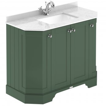 Hudson Reed Old London Floor Standing Angled Vanity Unit with 1TH White Marble Top Basin 1000mm Wide - Hunter Green