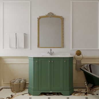 Hudson Reed Old London Floor Standing Angled Vanity Unit with 1TH White Marble Top Basin 1000mm Wide - Hunter Green