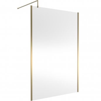 Hudson Reed Outer Framed Brushed Brass Wetroom Screen with Support Bar 1400mm W x 1950mm H - 8mm Glass