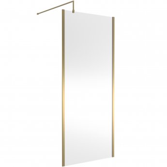 Hudson Reed Outer Framed Brushed Brass Wetroom Screen with Support Bar 900mm W x 1950mm H - 8mm Glass