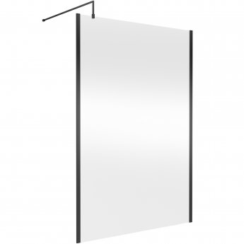 Hudson Reed Outer Framed Matt Black Wetroom Screen with Support Bar 1400mm W x 1950mm H - 8mm Glass