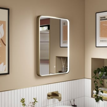 Hudson Reed Pictor Brushed Brass Framed Bathroom Mirror with Touch Sensor 700mm H x 500mm W