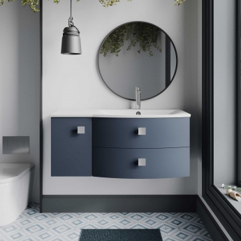 Hudson Reed Sarenna RH Wall Hung Vanity Unit and Basin 1000mm Wide - Mineral Blue