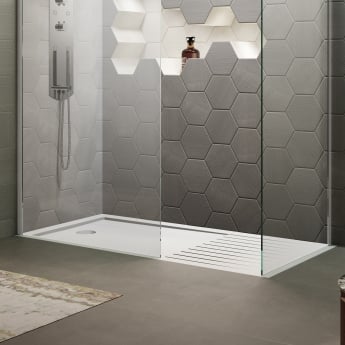 Pearlstone Slip-Resistant White 40mm Rectangular Walk-In Shower Tray