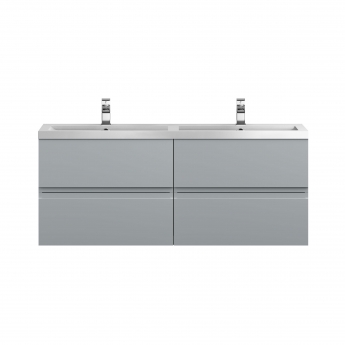 Hudson Reed Urban Wall Hung 4-Drawer Vanity Unit with Double Polymarble Basin 1200mm Wide - Satin Grey