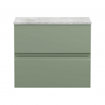 Hudson Reed Urban Wall Hung 2-Drawer Vanity Unit with Bellato Grey Worktop 600mm Wide - Satin Green