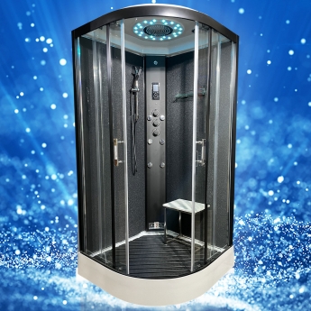 Insignia Black Sparkle Quadrant Steam Shower Cabin 800mm x 800mm - Black Frame