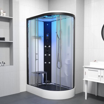 Insignia Monochrome Offset Steam Shower Cabin 1200mm x 800mm LH - Black Frame