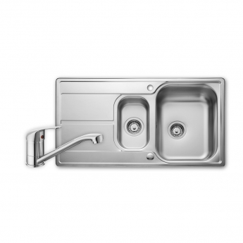 Leisure Aria 1.5 Bowl Stainless Steel Kitchen Sink with Aquamono 40 Tap & Waste Kit 950mm L x 508mm W - Satin