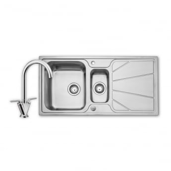 Leisure Nimbus 1.5 Bowl Stainless Steel Kitchen Sink with Aquatwin Tap & Waste Kit 1000mm L x 500mm W - Polished